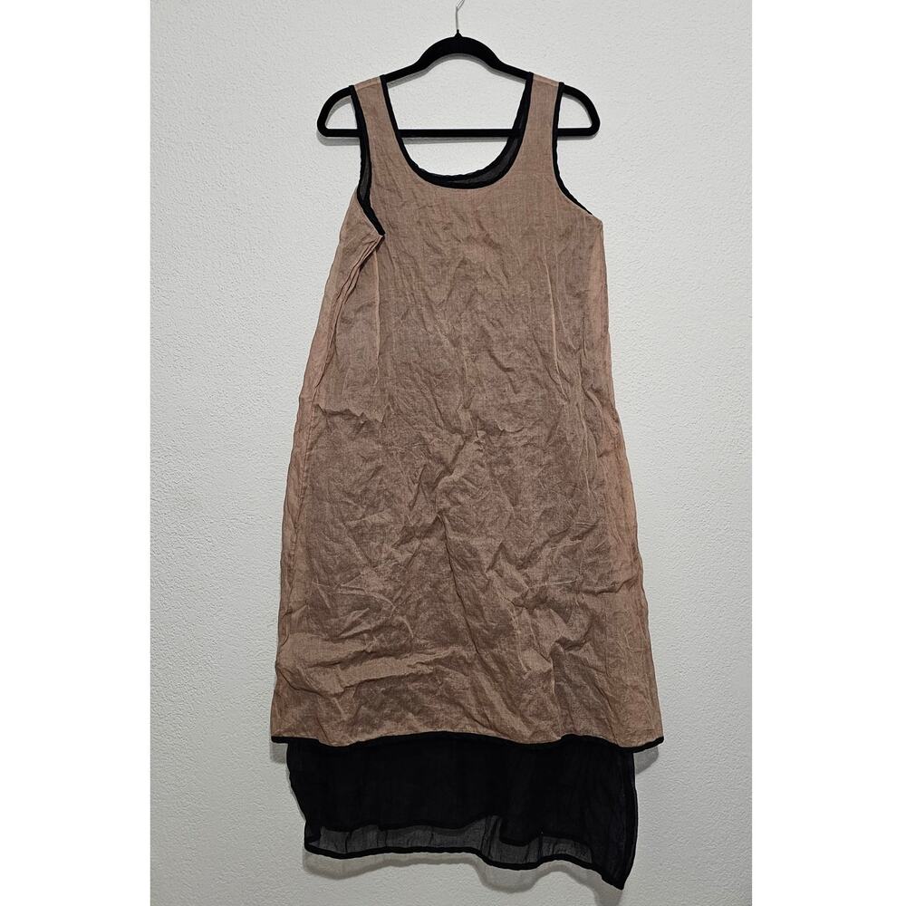 Cynthia Ashby Brown Double Layered Black Dress Tank Sleeveless Lagenlook